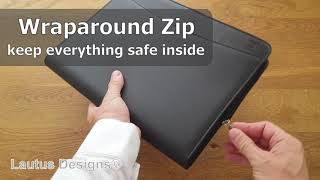 Black Faux Leather Zippered Business Portfolio Binder & Organizer Folder by Lautus Designs®