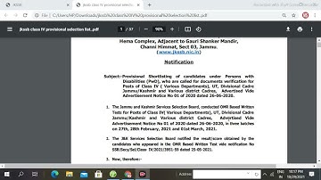 JKSSB Class-IV Provisional Selection List of PwD candidates.