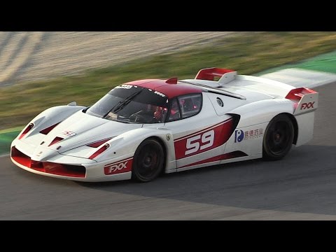 Ferrari FXX Evoluzione In Action at Mugello Circuit - Accelerations, Flames & Downshifts!