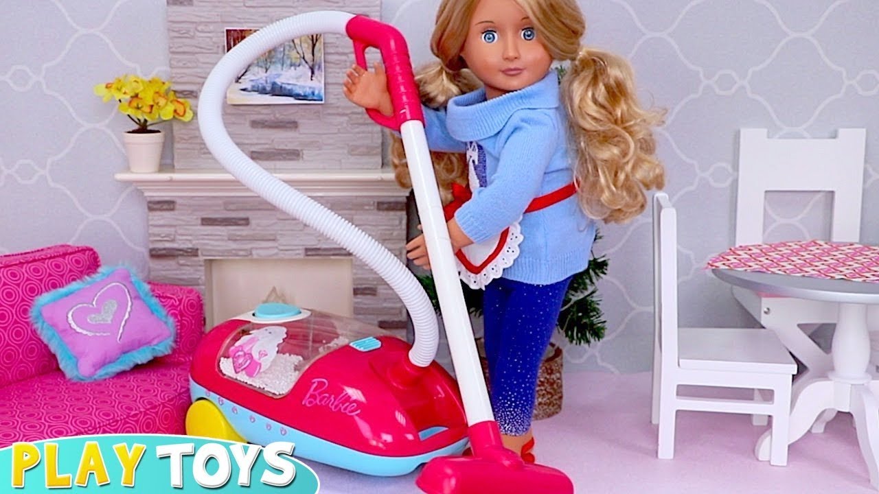 Baby Doll house cleaning, cooking & decorating ! Play Toys chores for