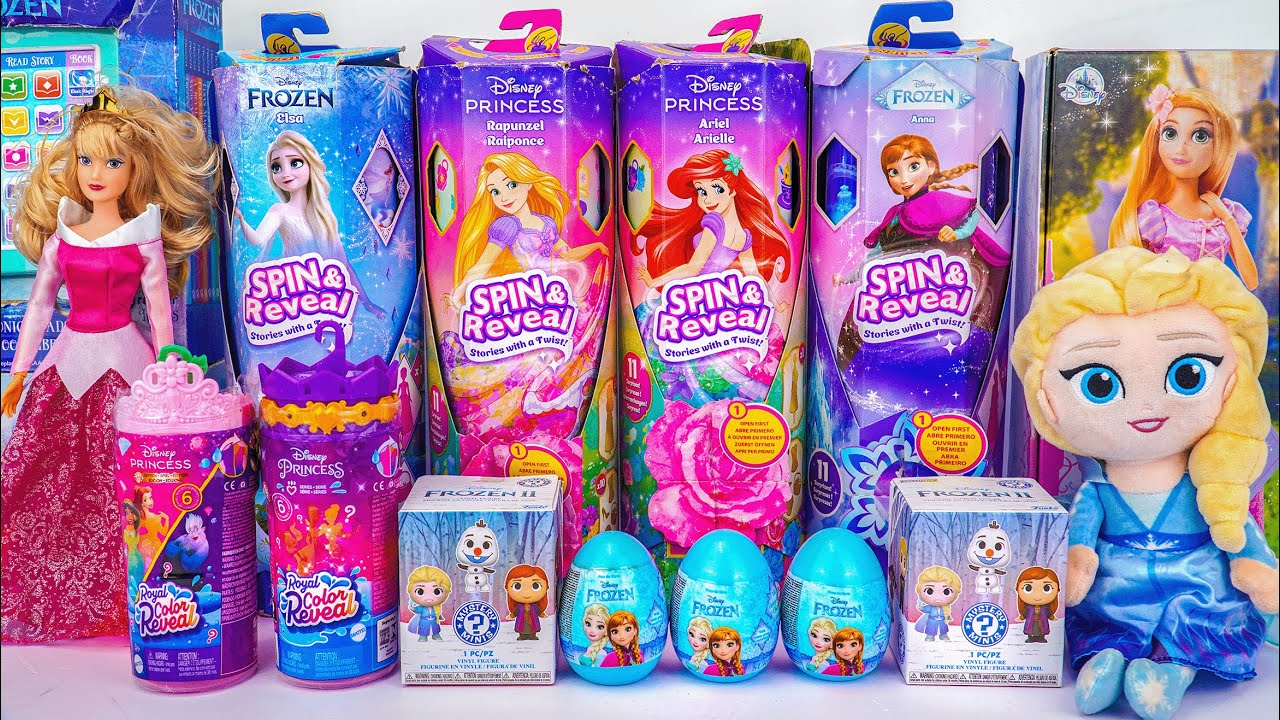 Unboxing Surprise Ariel, Rapunzel, Elsa, Aurora and Anna Doll Toys |Disney Princess Spin& Reveal Toy