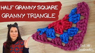 Crochet Granny Triangle-Half Granny Square-Τριγωνική Πλέξη της Γιαγιας με Βελονάκι Back to Handmade
