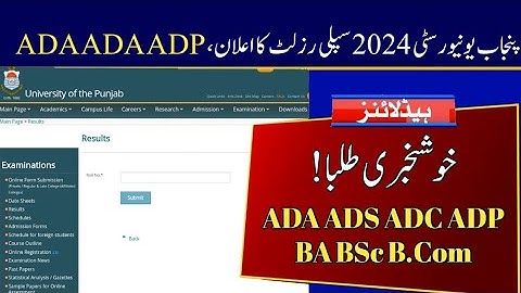 Result Announcement of ADA ADS ADC ADP 2024 Supply Exams from Punjab University | PU BA BSc B.Com