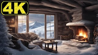 Winter House Ambience Cozy crackling Fireplace 🔥 ❄ Snowfall 4k for Relax, Meditation, sleeping, ASMR