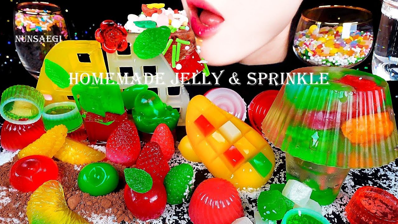 ASMR HOMEMADE JELLY CAKE, SPRINKLE MUKBANG 직접만든 꼬끄젤리케이크, 젤리 스프링클 찍어 먹방 / NUNSAEGI ASMR 눈새기