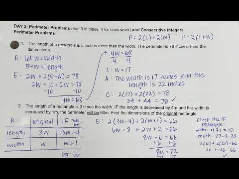A1 Word Problems Day 2 - Perimeter and Consecutive Integers - Class Notes