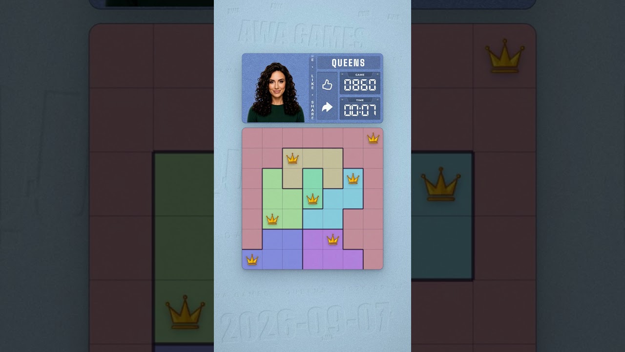 LinkedIn Queens #860 solved board for September 7, 2026, 7x7 grid