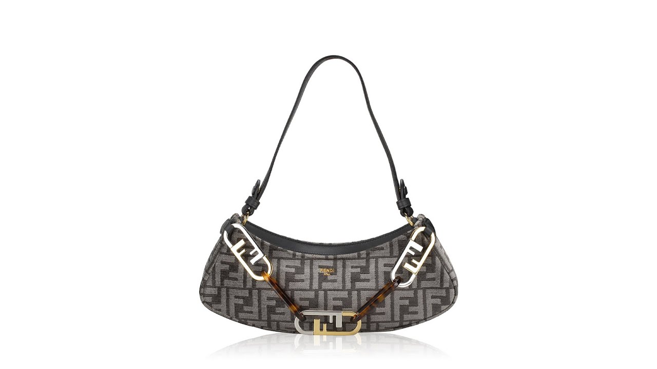 Fendi Vitello Seta Plexiglass FF O'Lock Swing Shoulder Bag Anthracite Asfalto