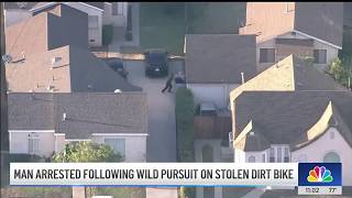 Man arrested in South LA following wild pursuit on stolen dirt bike