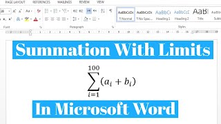 How To Write Summation With Limits In Microsoft Word  Type Summation In Ms Word