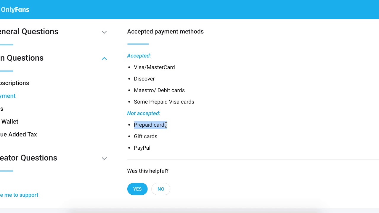 Prepaid does cards take onlyfans What Payment