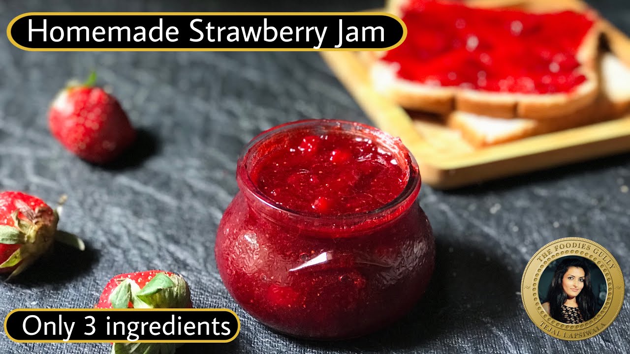 how to make homemade low sugar fresh strawberry jam | 3 ingredients strawberry jam recipe | The Foodies Gully Kitchen