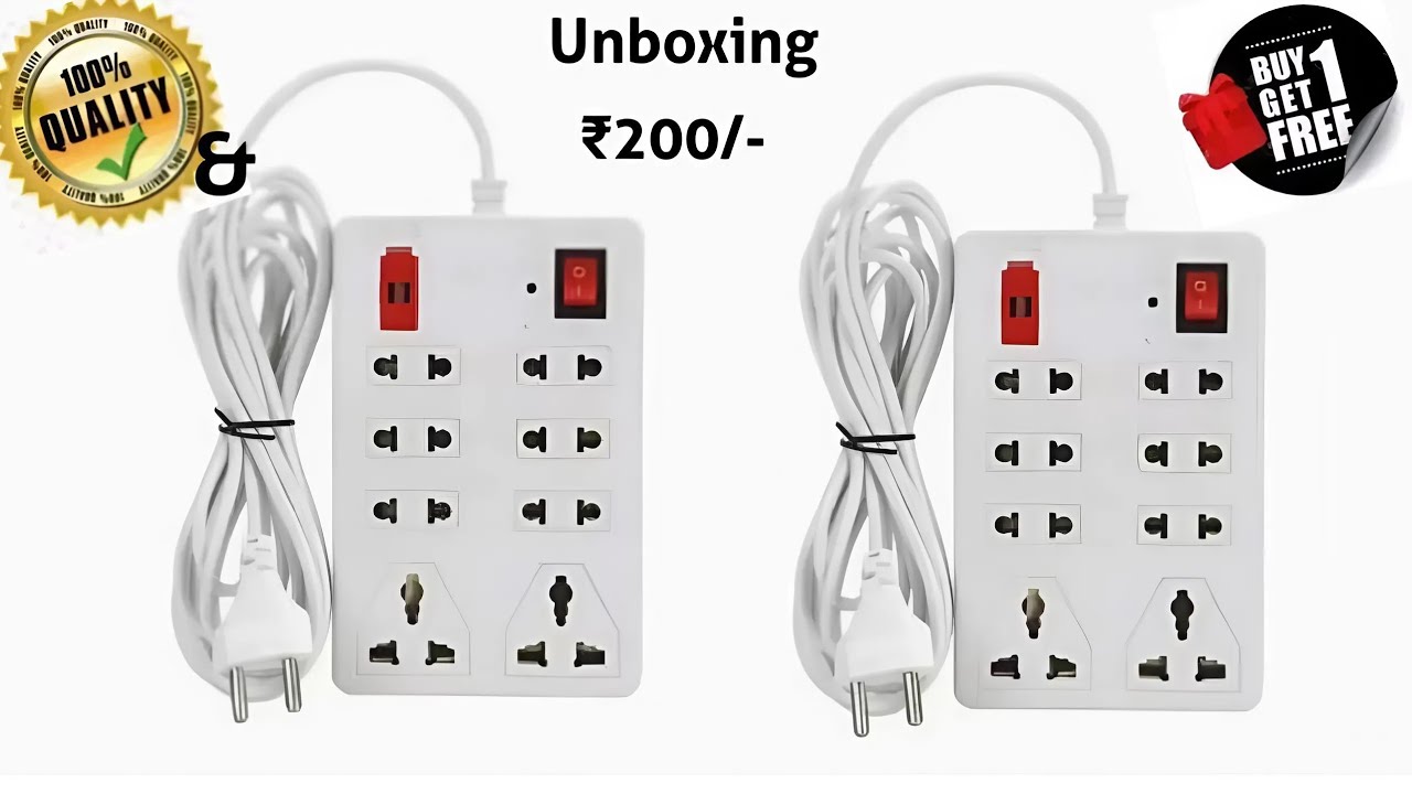 Kaltron ABS Plastic Mini Socket 8 Socket Extension Boards,Copper & Rubber Wire (4 Meter) Unboxing