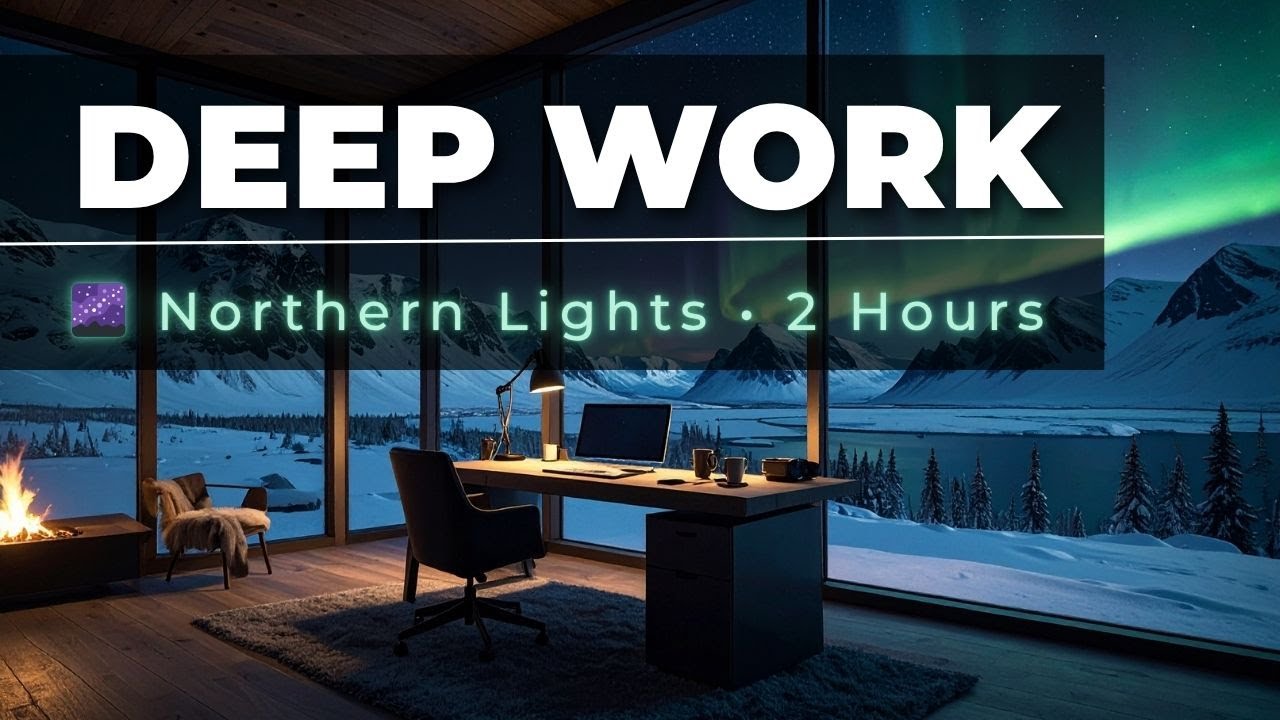 Chill Music for Deep Work & Focus | 2 Hours Northern Lights Winter Workspace Ambiance