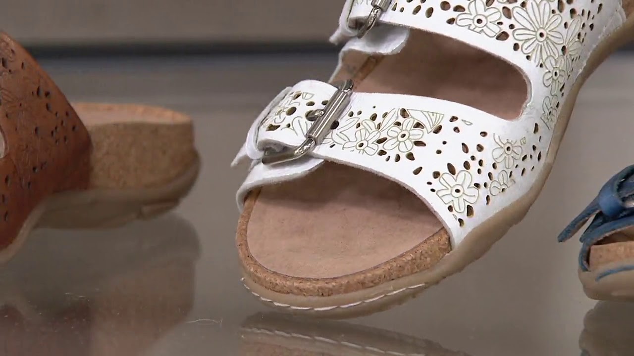 earth leather perforated wedge sandals