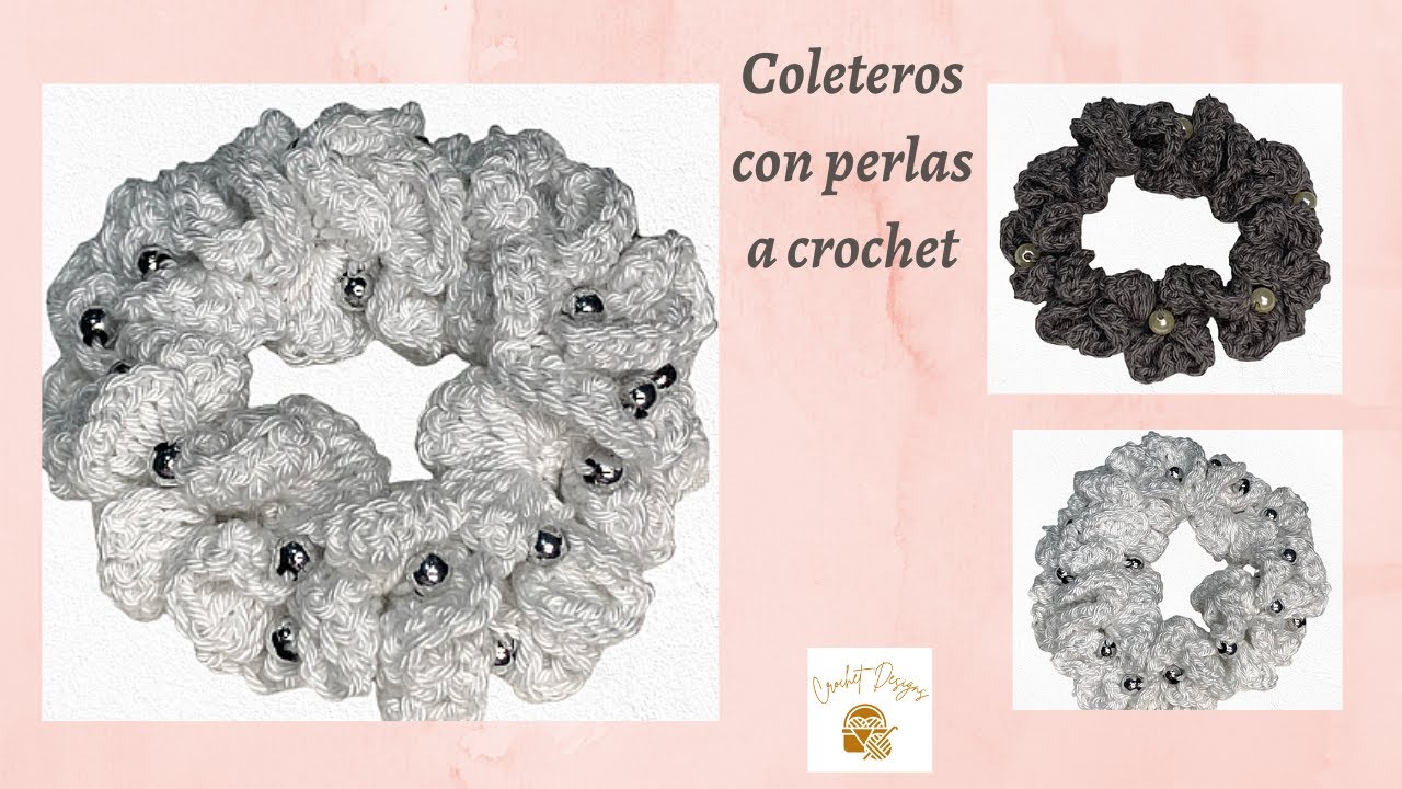 how to make crochet scrunchies diy | coletero con perlas, dos vueltas de tejido | super fácil