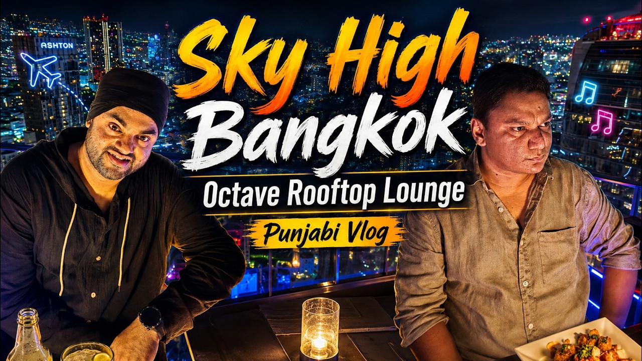 Bangkok skyline at night, filmed from a rooftop bar