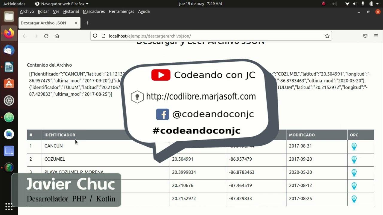 Descargar Archivo JSON y mostrarlo en tabla. HTML JavaScript Bootstrap ...