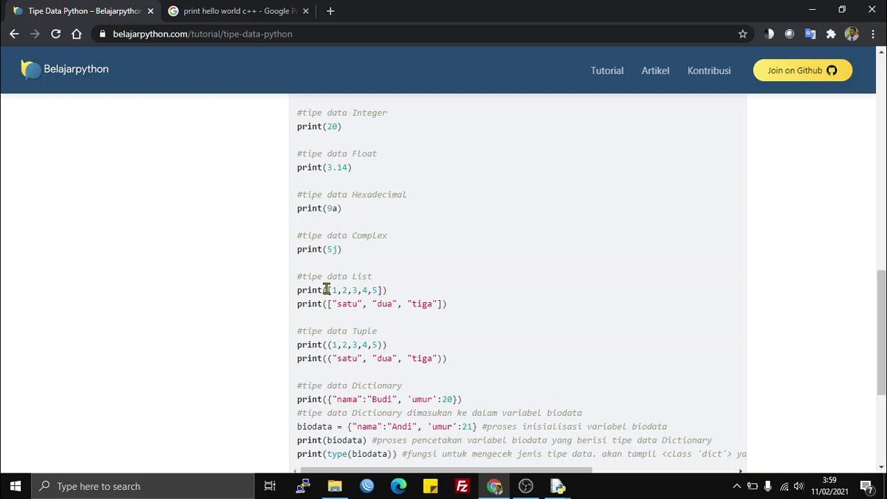 BELAJAR PYTHON 2 - SYNTAX DASAR, KOMENTAR DAN TIPE DATA - YouTube