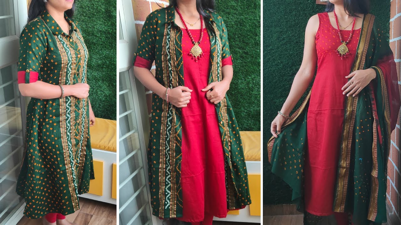 Jacket Style Kurti cutting & stitching One Outfit in Different Ways