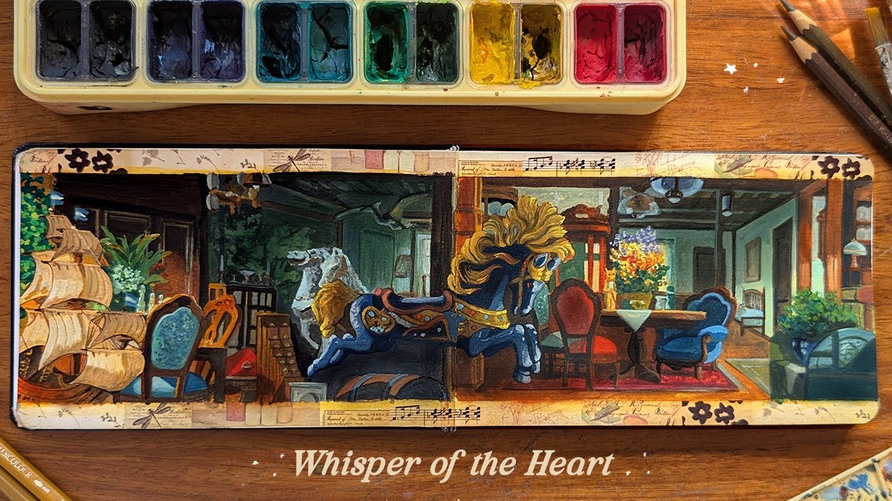 Painting World Emporium interior from Whisper of the Heart movie 🕰️ Gouache Painting Process