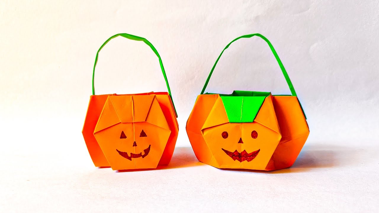 Halloween special Paper Origami Pumpkin bag How to make paper Bag YouTube