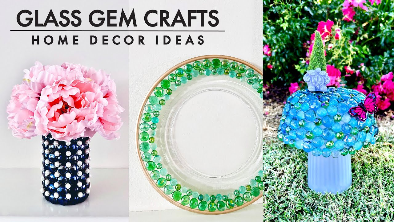 DIY CUSTOM GLASS GEM CRAFTS | HOME DECOR IDEAS | FLORAL VASE | CHARGER  PLATE | GARDEN MUSHROOM