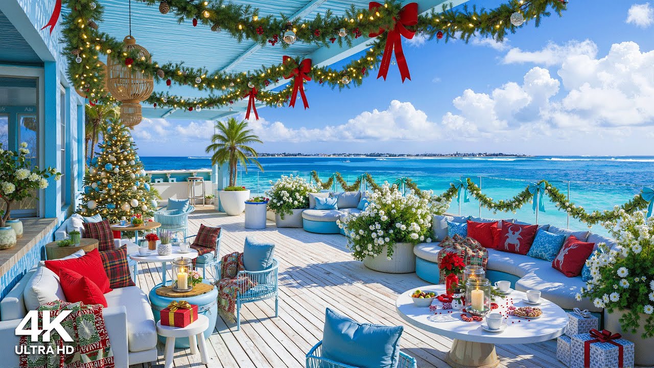 Happy Christmas Bossa Nova Jazz by the Sea 🎄 Relaxing Holiday Jazz & Calm Waves Sound for Good Vibes