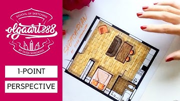 ✍🏼1-Point Perspective: How to Draw an Interior Grid from a Layout (Method #2)