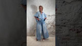 Lyocel Jeans Set Dames Lichtblauw Snelle Outfit Look