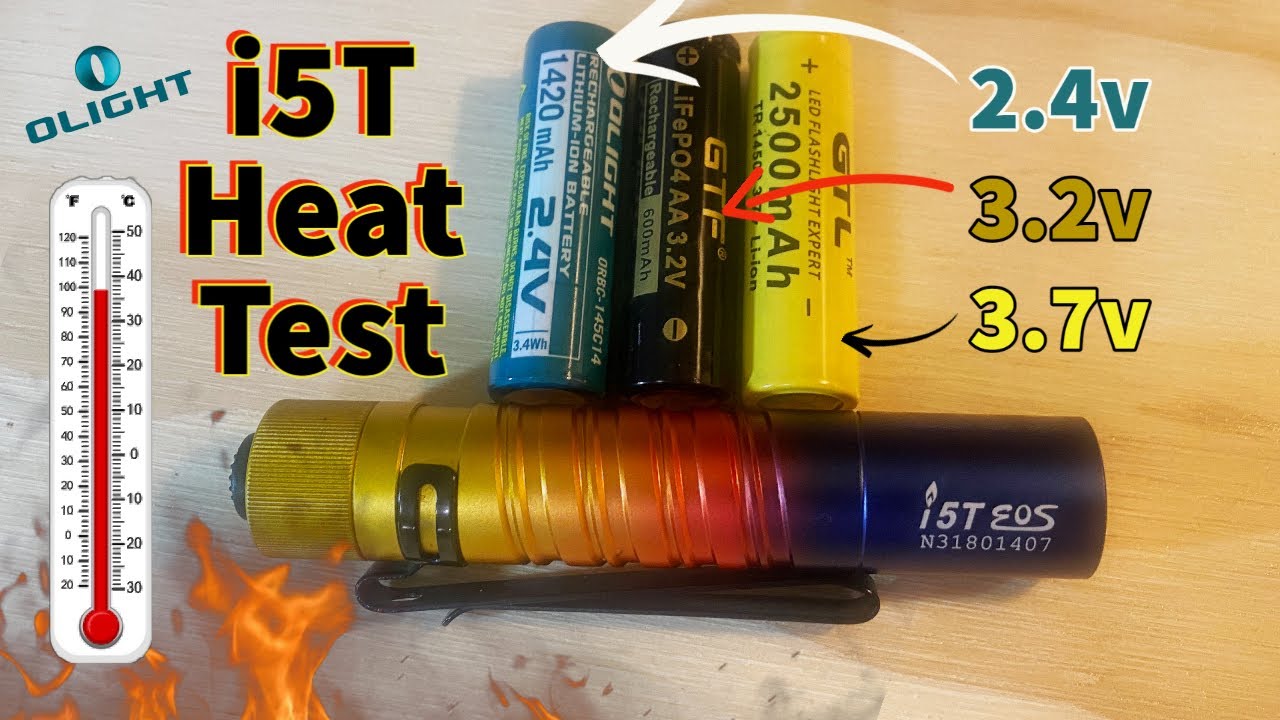 Тестирование фонаря Olight i5T на нагрев с использованием нерекомендуемых батарей (3,7 В, 3,2 В L...