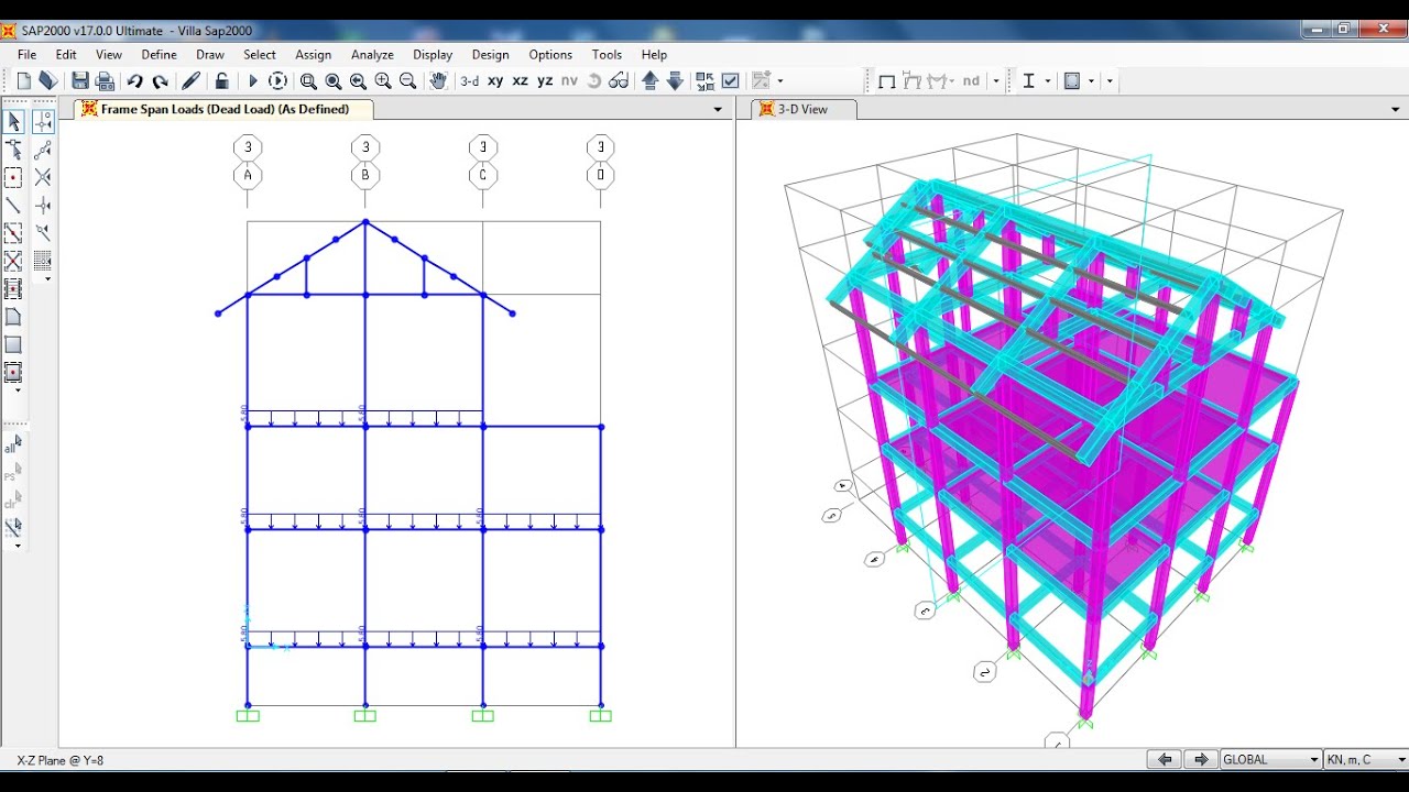 SAP2000-Villa Project Draw Columns, Beams, Slabs and Roofs - YouTube