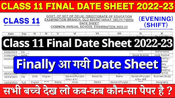 class 11 final exam date sheet 2023 | Evening | class 11 date sheet 2023 |class 11th date sheet 2023