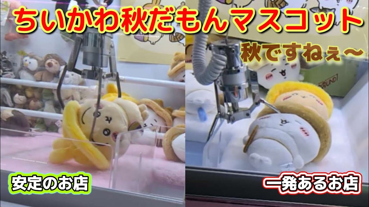 ちいかわ秋だもんマスコット☆ 自力狙えるけど天井深いお店か？自力は無理だけど天井優しいお店か？あなたならどっち？【クレーンゲーム】