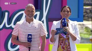 Aqui Portugal RTP1 2024
Excerto do programa Aqui Portugal emitido em 7 de Julho de 2024 em directo na RTP1, a partir de A Guarda, na Galiza, e apresentado por Hélder Reis e Joana Teles. Inclui separador do canal, indicativo e saudação aos telespectadores. Além da habitual equipa da RTP, esta transmissão sem-fronteiras do Aqui Portugal contou também com vários elementos da TV Galícia, tais como Adrián Díaz e Rocío Delgado. Aqui Portugal RTP1 2024