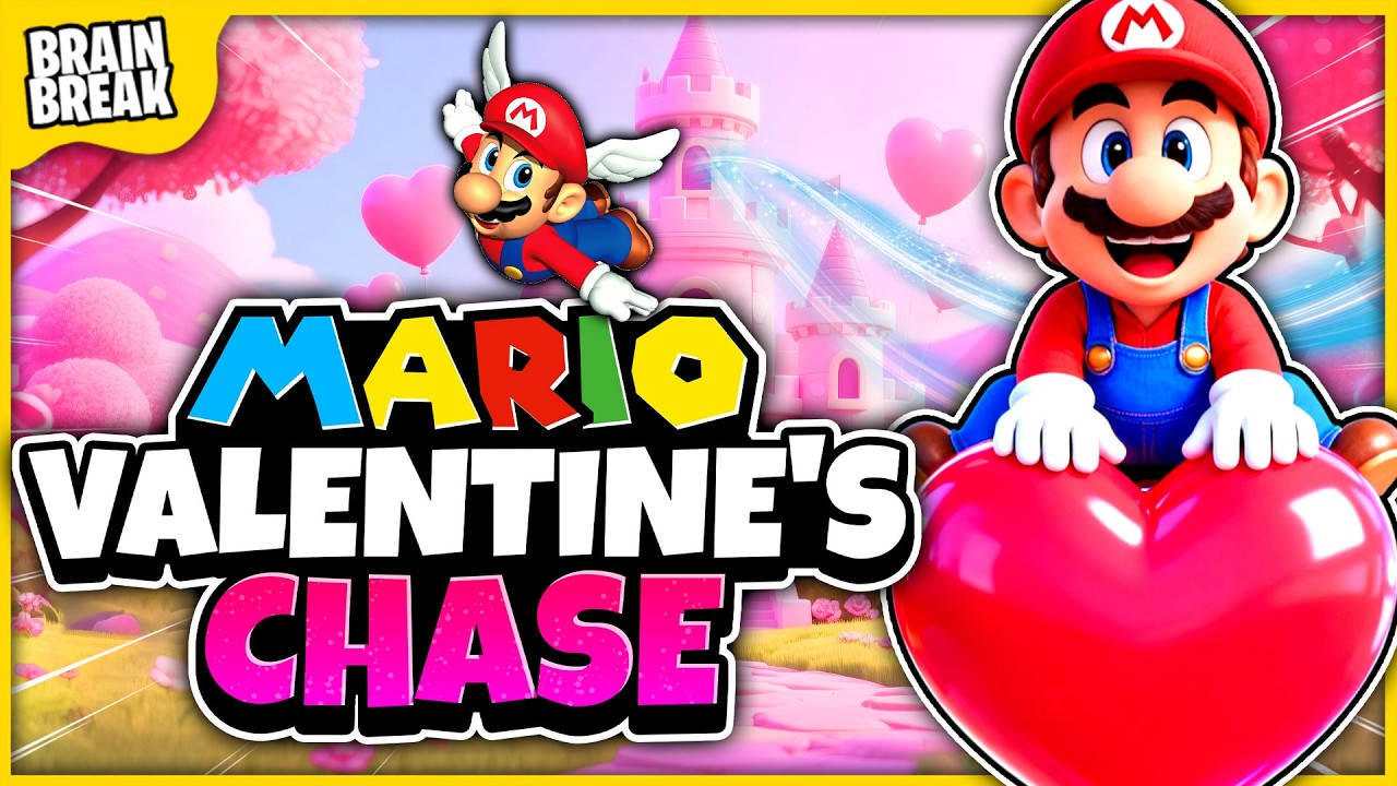 Brain Break ❤️ Mario Valentine's Chase | Kids Fitness | Just