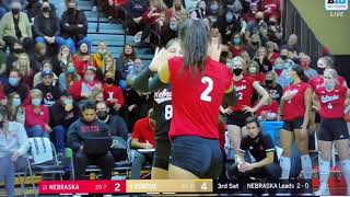 Kenzie Knuckles Amazing Back Row Attack Kill Nebraska Husker Volleyball vs Purdue 11/27/21
