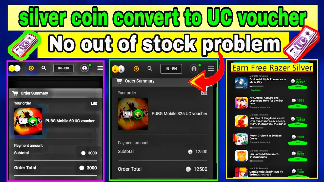 how to razer silver coin to convert UC voucher redeem Now PUBG UC