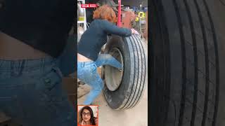 Female Truck Mechanic change Tire | Cute Girl Change Car Tire Very Fast