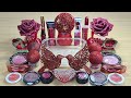 Red SLIME Mixing makeup and glitter into Clear Slime Satisfying Slime Videos