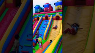 Have fun sliding and running on the Tayo and Clown bus slide ride