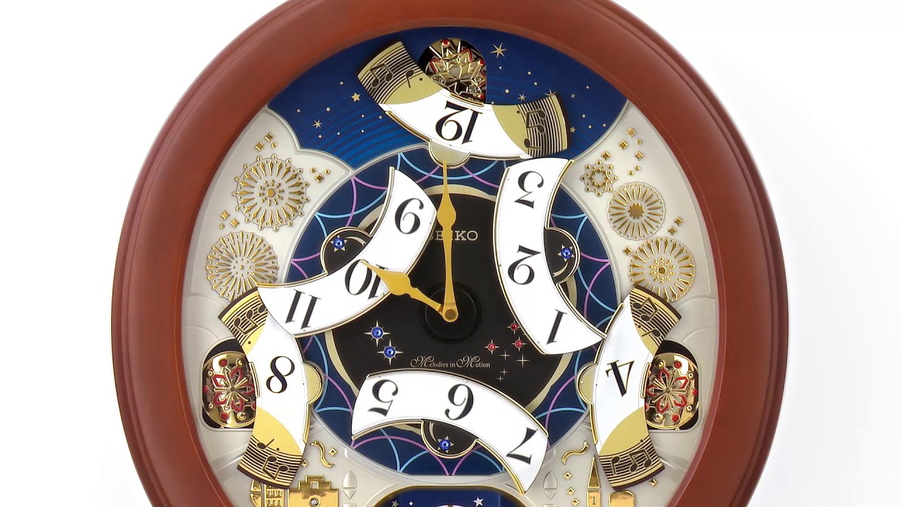 Seiko Wooden Case Swarovski Crystals Melodies In Motion Musical Wall Clock  QXM376B - YouTube