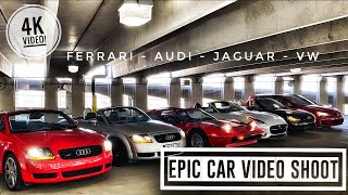 Epic car video shoot - ferrari, audi, jaguar and vw show up behind the
scenes