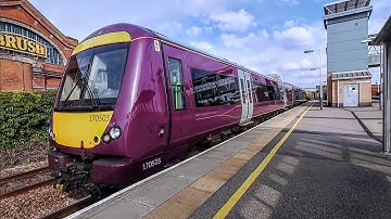 The full purple EMR Regional Class 170 departs Loughborough - Departure -