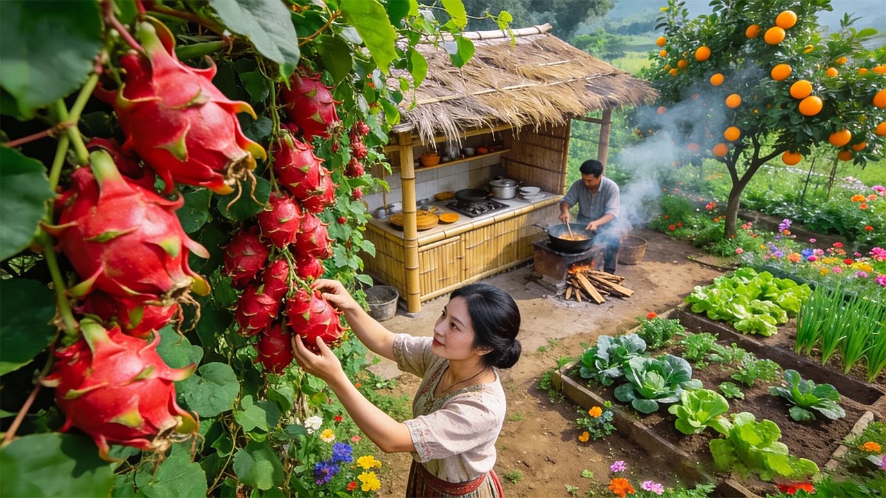 Quiet Mountain Farm Life: Growing & Harvesting Dragon Fruit and Making Fresh Fruit Cakes