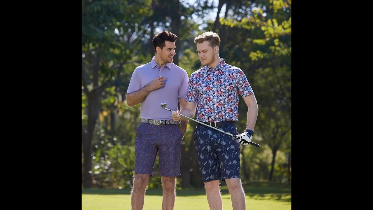 Men's Golf Polo Shirts Short Sleeve Striped Performance Moisture Wicking Dry Fit Golf Shirts for Men