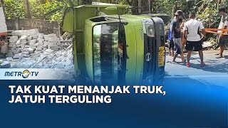 Tak Kuat Menanjak, Truk di Jombang Jatuh dan Terguling