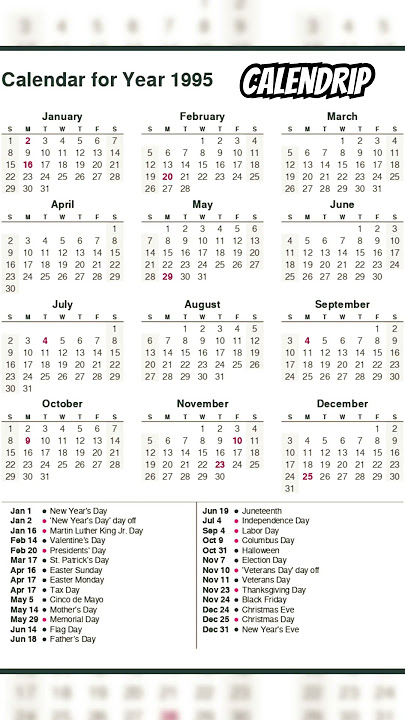 Calendar 1995 #monthsoftheyear
