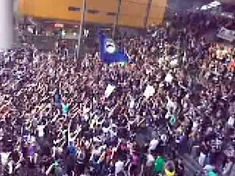 The Melbourne Victory crowd gathers outside of Southern Cross Station before the 2009 A-League Grand Final at Etihad Arena.