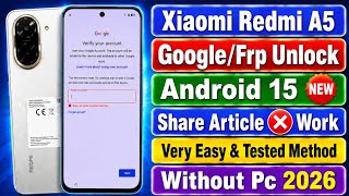 Redmi A5 Frp Bypass Android 15 Without Pc | Xiaomi Redmi A5 Google Account Unlock 🔓 🆕 Update 2026